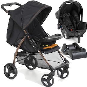 Carrinho com Bebe Conforto Base Galzerano San Remo Preto Cobre
