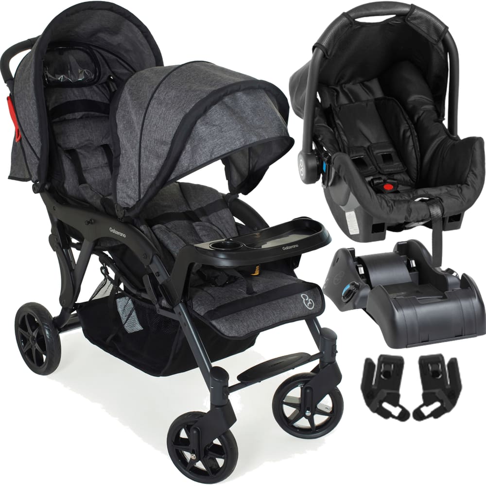 Carrinho para Gemeos Bebe Conforto Base Galzerano Doppio Grafite