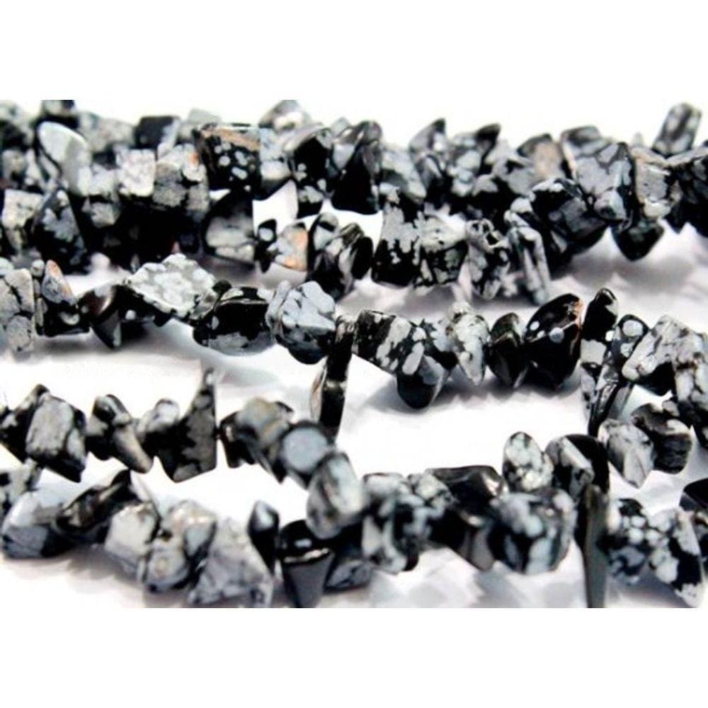 Fio Obsidiana Flocos de Neve Cascalho Furado a Laser 90cm