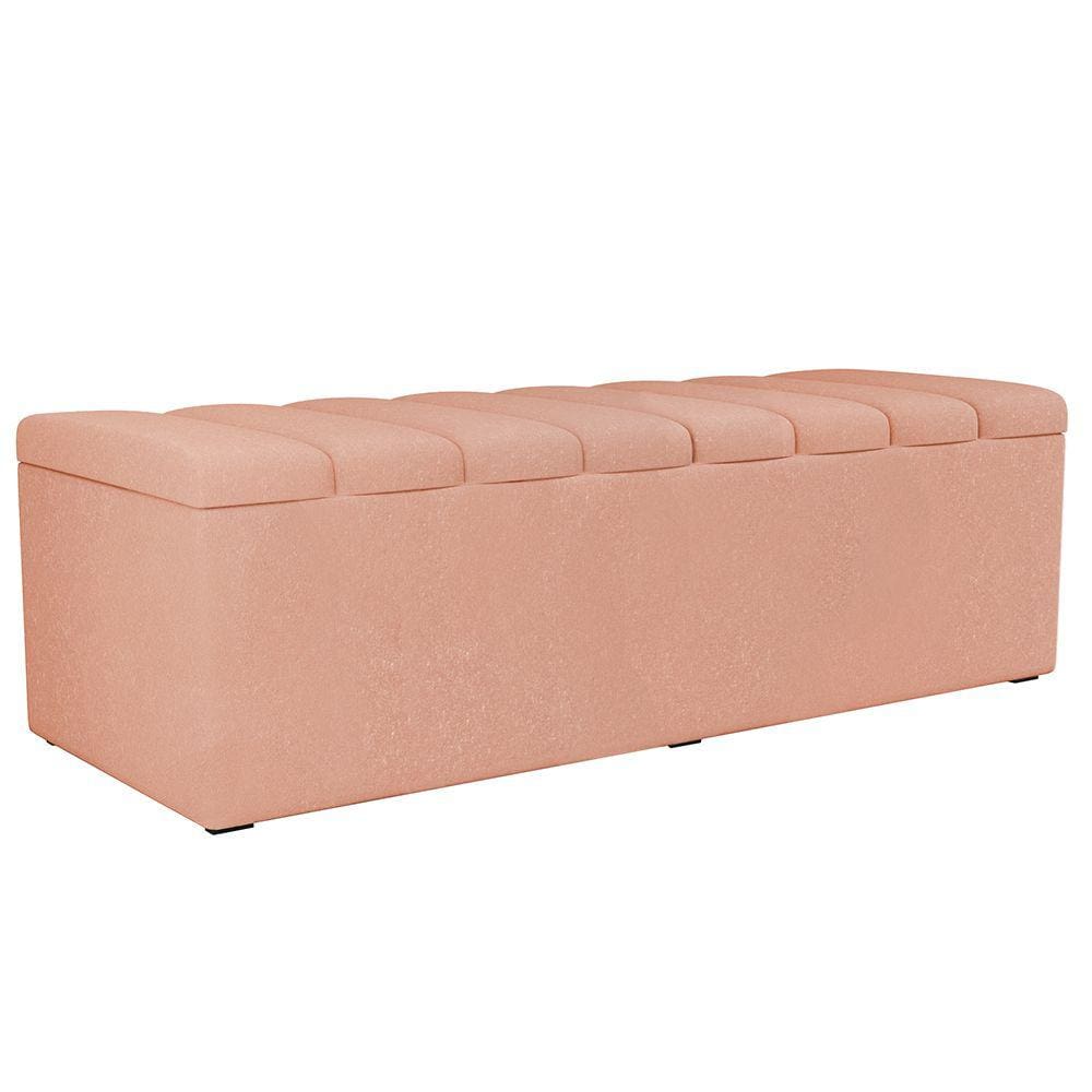 Calçadeira Recamier Baú Para Cama De Casal Queen Dália 195x50 cm W01 Linho Rosê - Lyam