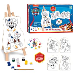 Super Kit Infantil De Pintura Da Patrulha Canina Paw Patrol Educativo Tintas Cavalete Pincel Paleta