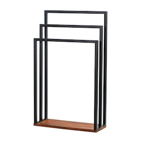 Toalheiro De Chão Para Banheiro Glam Base De Madeira D09 Preto - Mpozenato