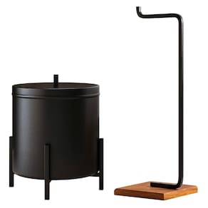 Lixeira E Porta Papel Higiênico Com Base De Madeira Glam D09 Preto - Mpozenato
