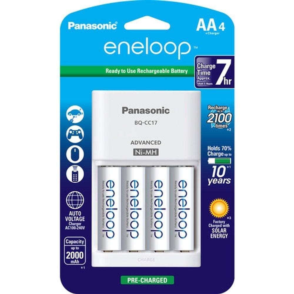Carregador de pilhas Panasonic eneloop com 4 pilhas AA 2000mAh