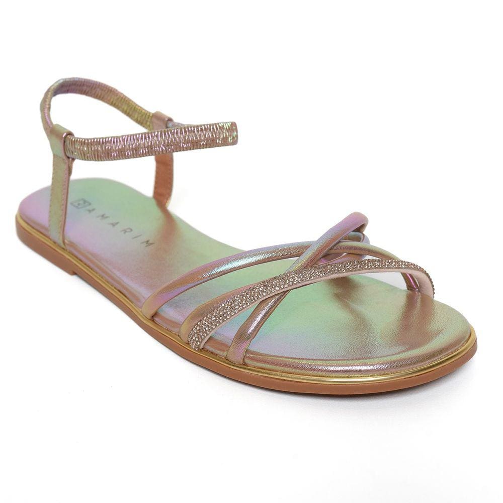 Rasteira Ramarim Tiras Strass Light Feminina - Rose
