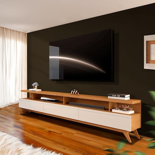 imagem-Rack Para Sala Até 75 Polegadas Pés Em Madeira 217cm Nature Off White Farrel Shop Jm