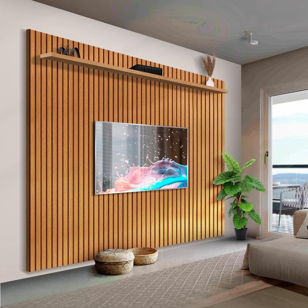 Painel De TV Para Sala Ripado Até 75 Polegadas 1.8 Nature Valerius Shop JM
