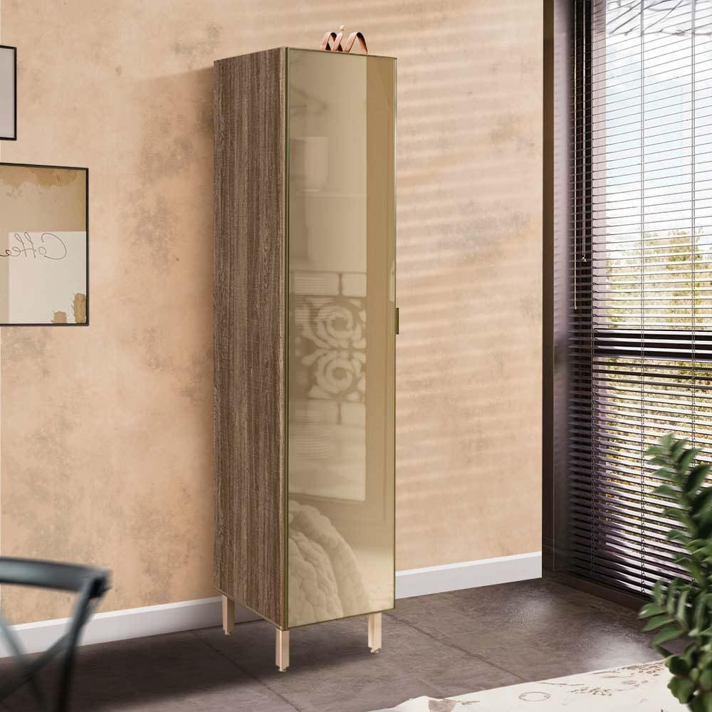 Paneleiro De Cozinha Com Porta Em Vidro Reflecta 50cm x 220cm Carvalho Rústico Kali Nicioli