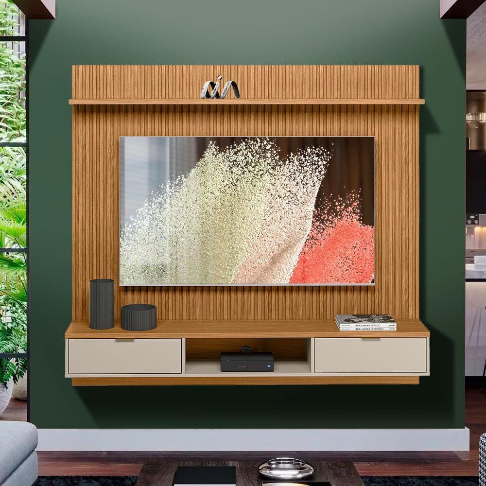 Painel Com Rack Suspenso Até 75 Polegadas Nature Off White Gira Shop Jm