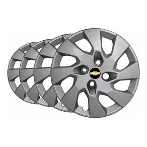 Jogo 4 Calota Gm Chevrolet Aro 13 Prata Emblema Preto