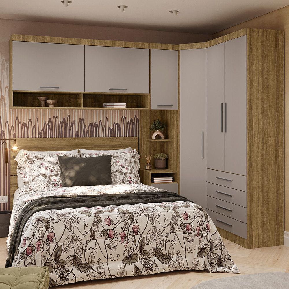 Quarto de Canto Casal com Guarda Roupas Cabeceira Paris Luciane Móveis