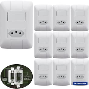 Kit 10 Conjuntos tomada Com Interruptor Tramontina 10a 250v 2p+t aria branca
