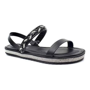 Rasteira Moleca Flat Com Strass Feminina - Preto