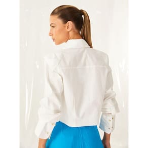 Camisa Cropped Com Bordado Em Pérolas Open Feminino