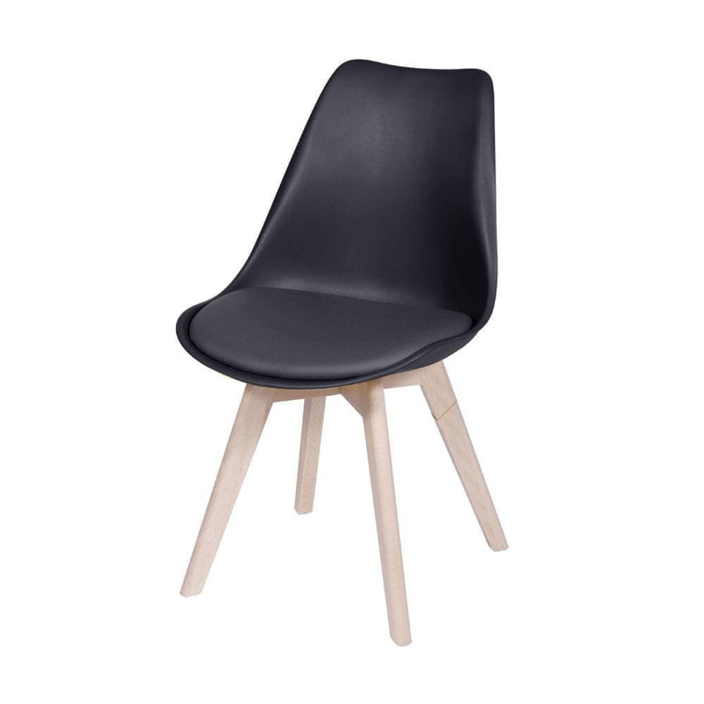 Cadeira Eames Saarinen Polipropileno Assento Estofado Pu Preta Base Madeira