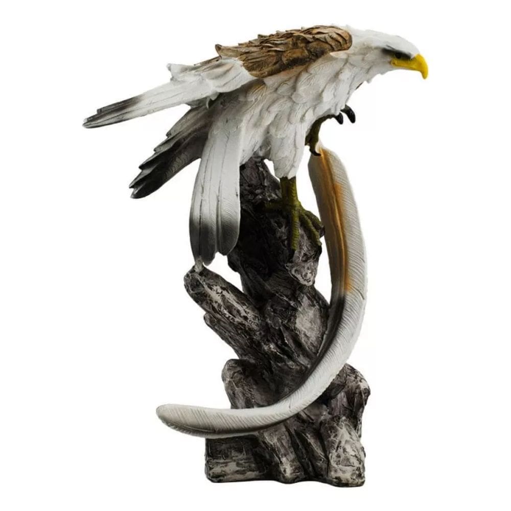 Águia Na Rocha Pena Longa Cores Realista 24.5cm - Resina Animais
