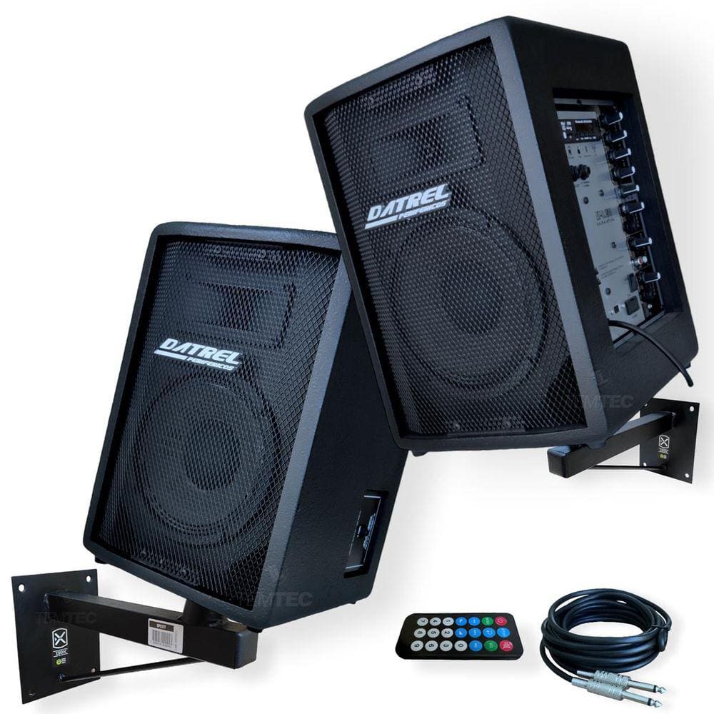 KIT CAIXA SOM ATIVA PASSIVA 8” 300W SUPORTE DATREL BT PROF