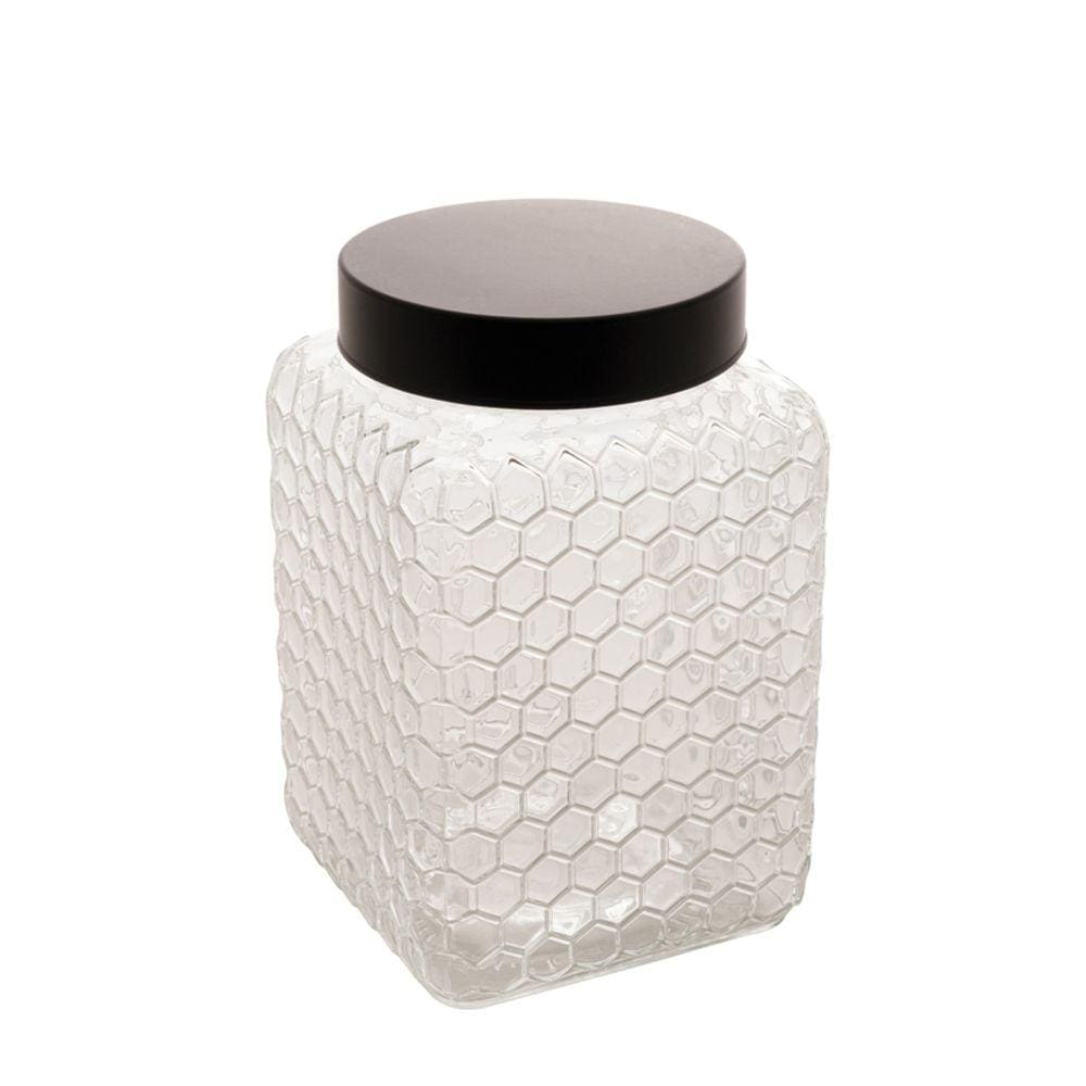 Pote de Vidro Tampa Preta Colméia 13x20cm 2,4l - Wolff
