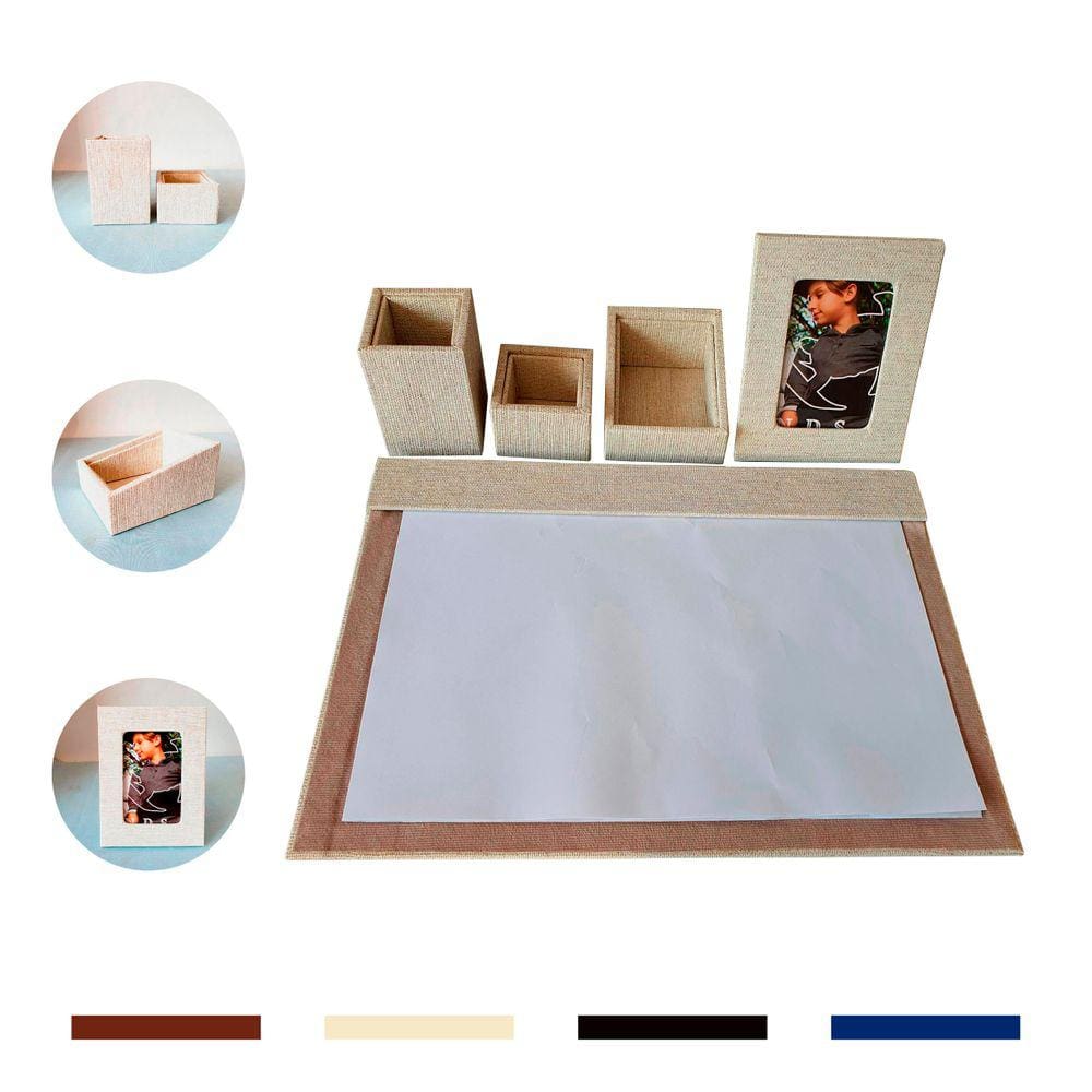 Conjunto Organizador de Mesa Escritório Kit 5 Peças A4 Porta Lápis Clips Objetos Risque Rabisque A4