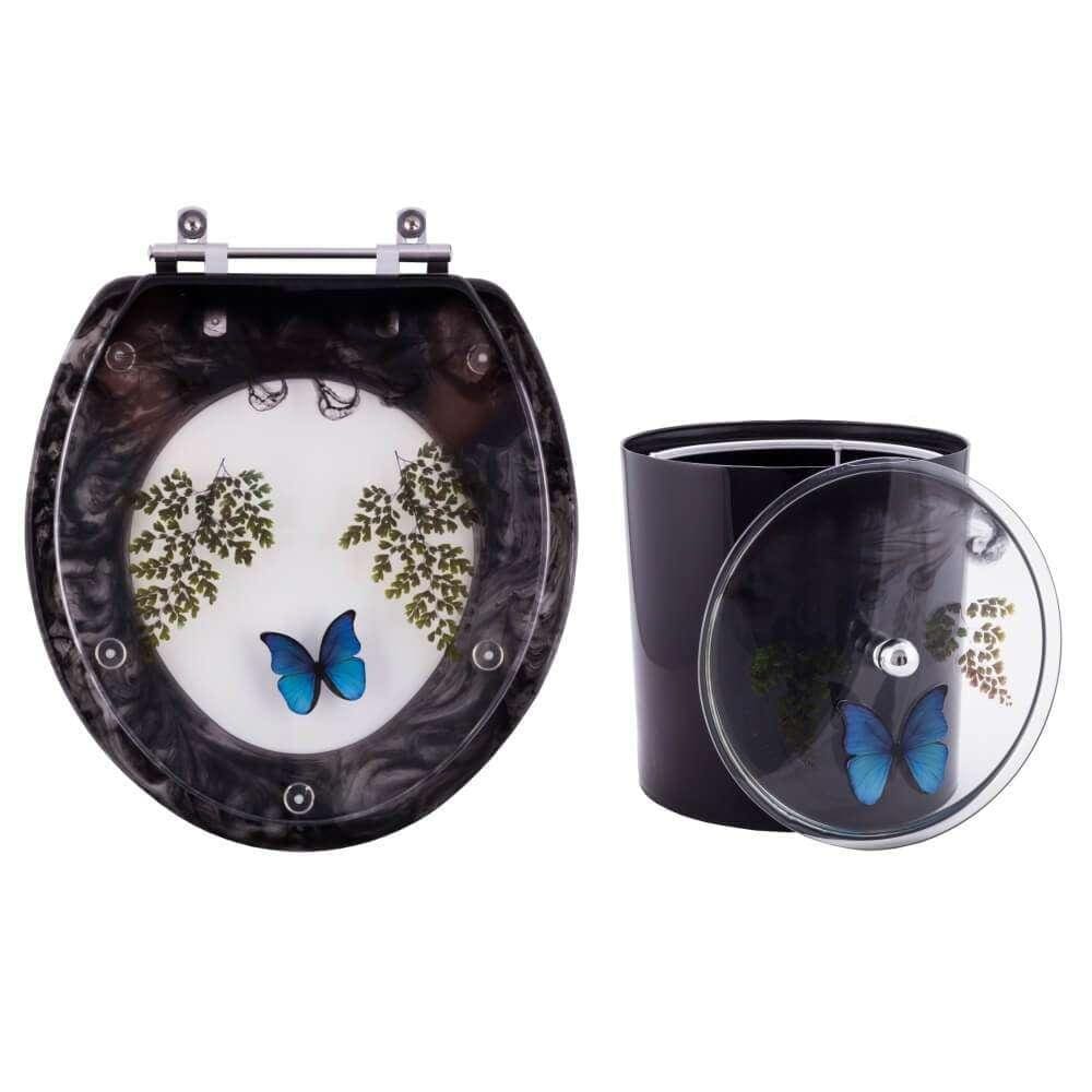 Assento Sanitário Convencional E Lixeira Decoradas Preto