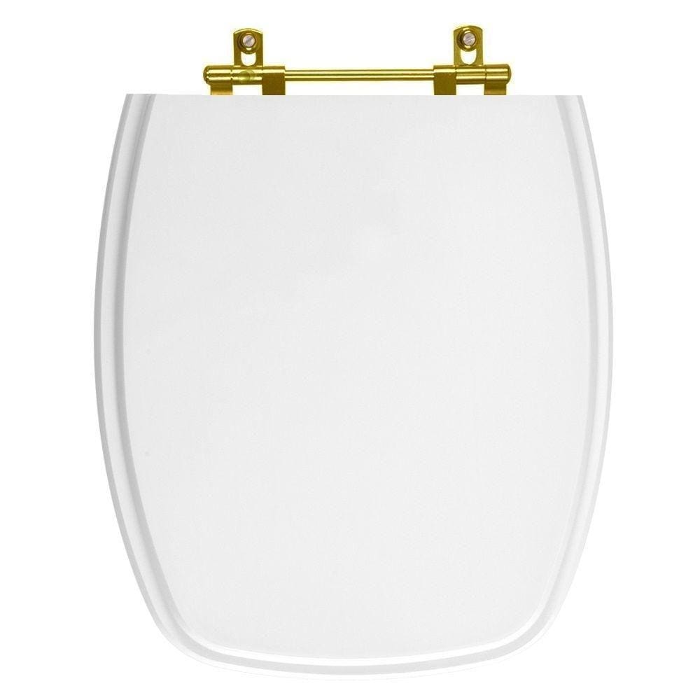 Assento Sanitário Poliéster Laguna Branco para vaso Hervy Com Ferragem Dourada