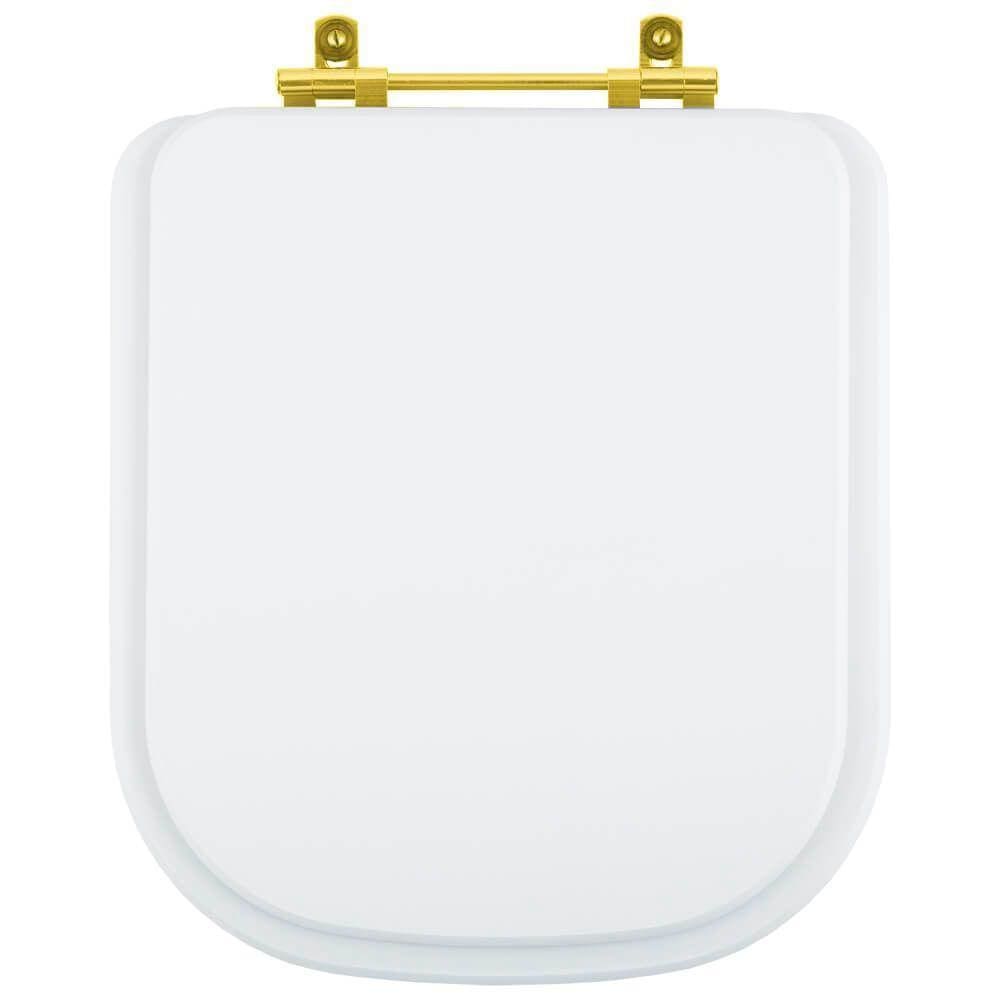 Tampa de Vaso Debba Branco para bacia Roca Com Ferragem Dourada