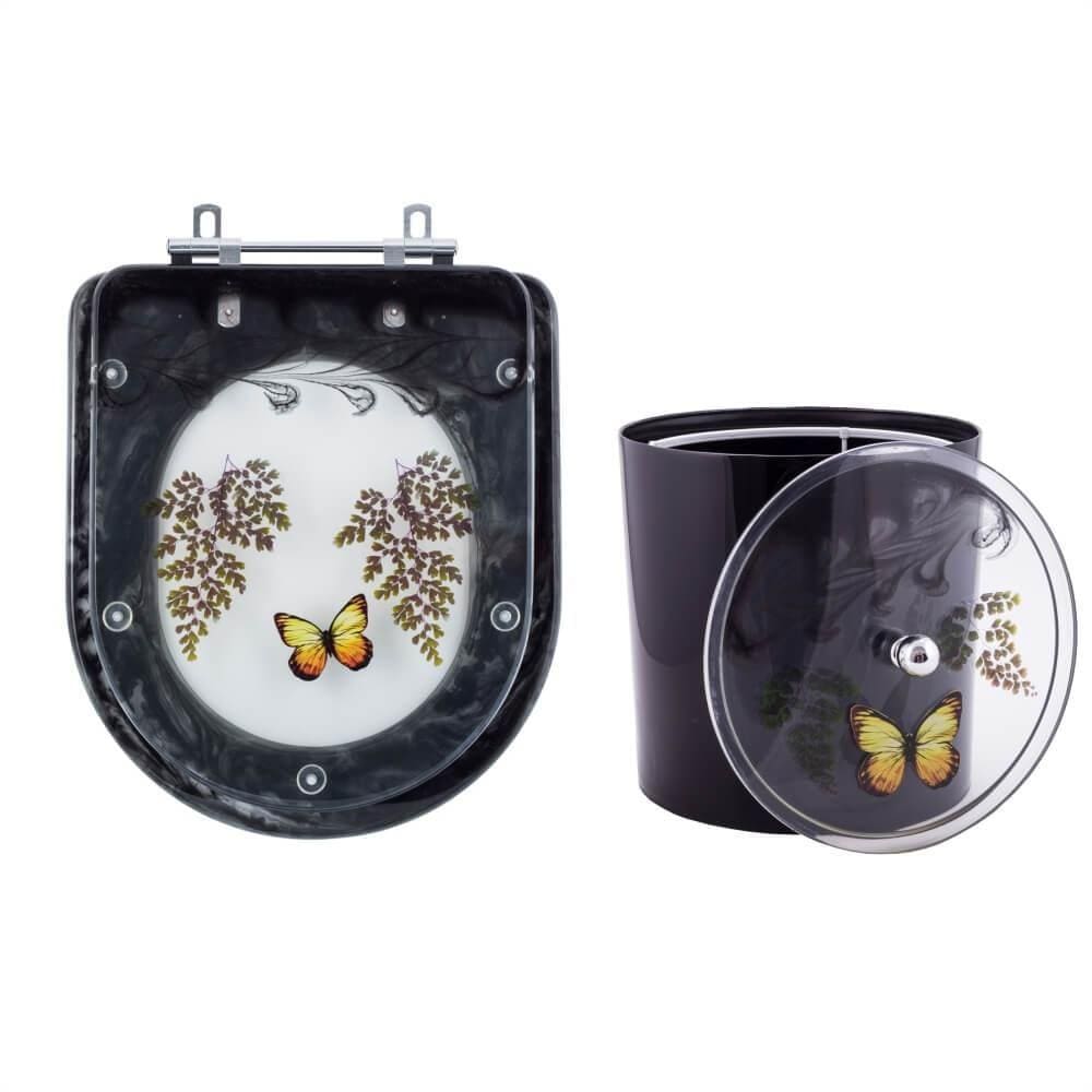 Assento Sanitário Carrara E Lixeira Decoradas Preto