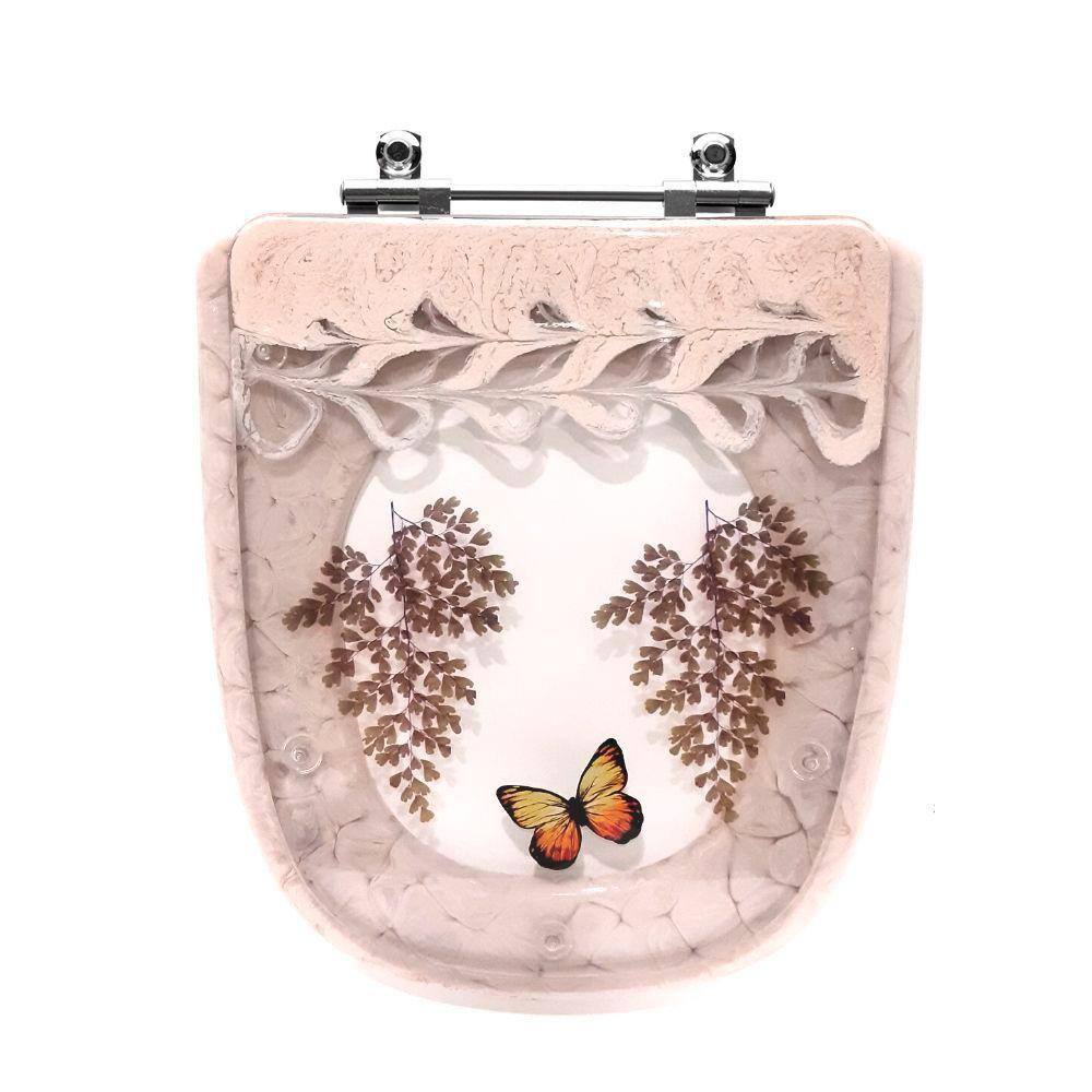Assento Sanitário Poliester Ibiza Pêssego com Borboleta Amarela para vaso Incepa