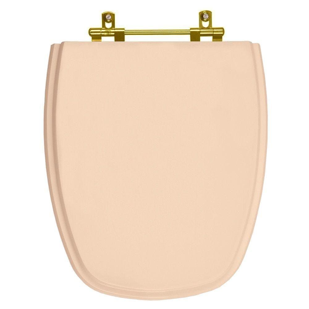 Assento Sanitário Poliéster Monte Carlo Rosa Floral para vaso Deca Com Ferragem Dourada