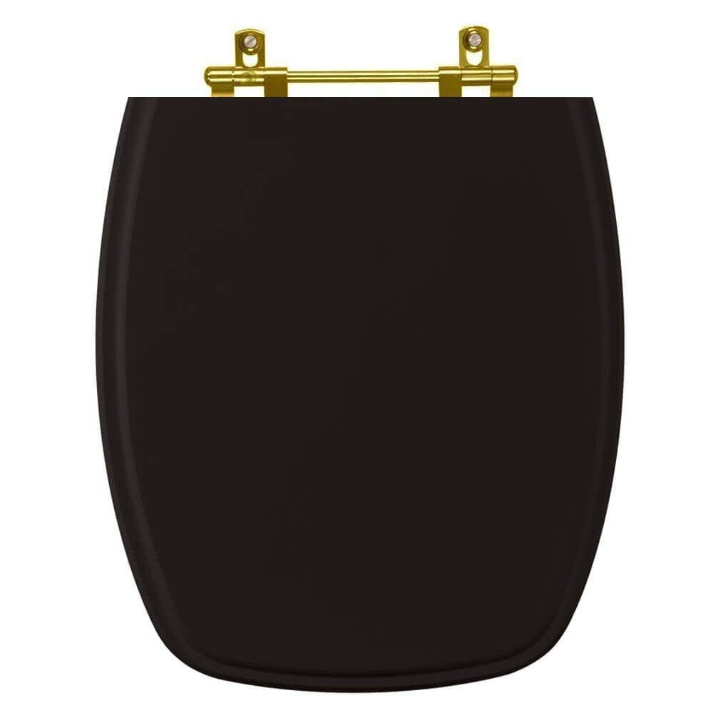 Assento Sanitário Stylus Preto Com Ferragem Dourada
