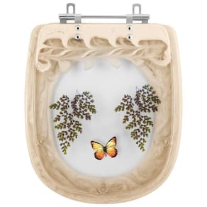 Tampa De Vaso Acrílico Paris Bege Decorado com Borboleta Amarela para Ideal Standard