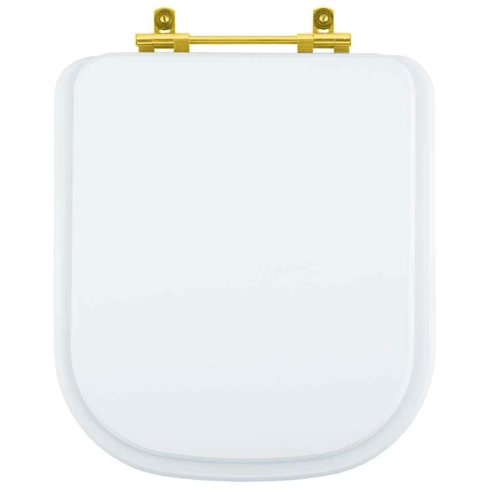 Tampa de Vaso Debba Branco para bacia Roca Com Ferragem Dourada