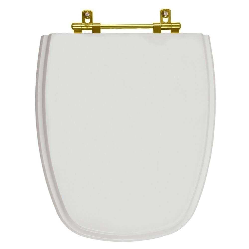 Assento Sanitário Poliéster Monte Carlo Cinza Real para vaso Deca Com Ferragem Dourada