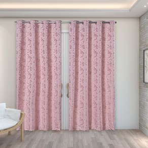 Cortina Jacquard 2,70M X 2,30M Decoração Sala Quarto Rosa