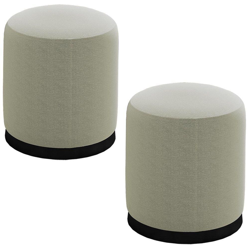 Kit 2 Puff Puf Para Sala Base Metal Saien Linho SL 76 Peer