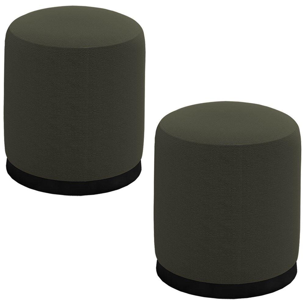 Kit 2 Puff Puf Para Sala Base Metal Saien Linho SL 74 Peer