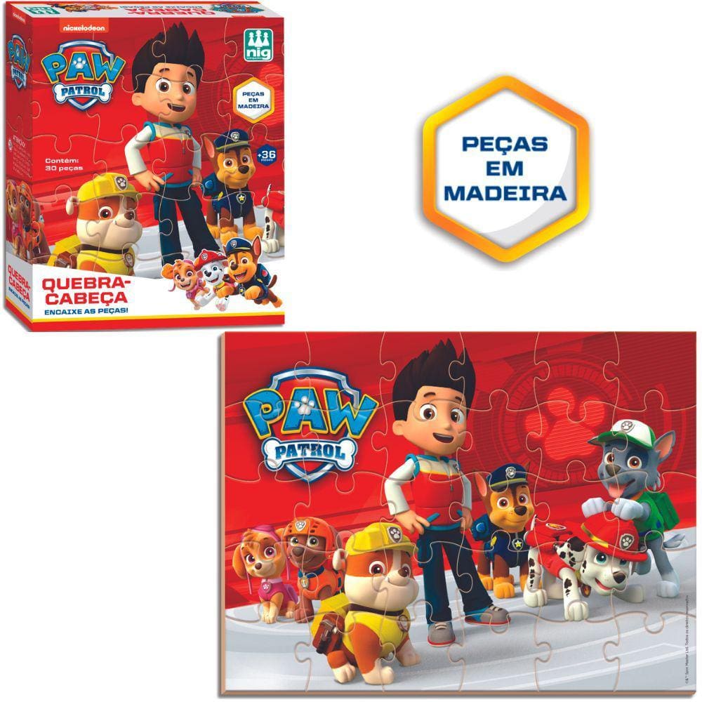Quebra-Cabeça Paw Patrol Patrulha Canina Em Madeira Puzzle Infantil 30 Peças