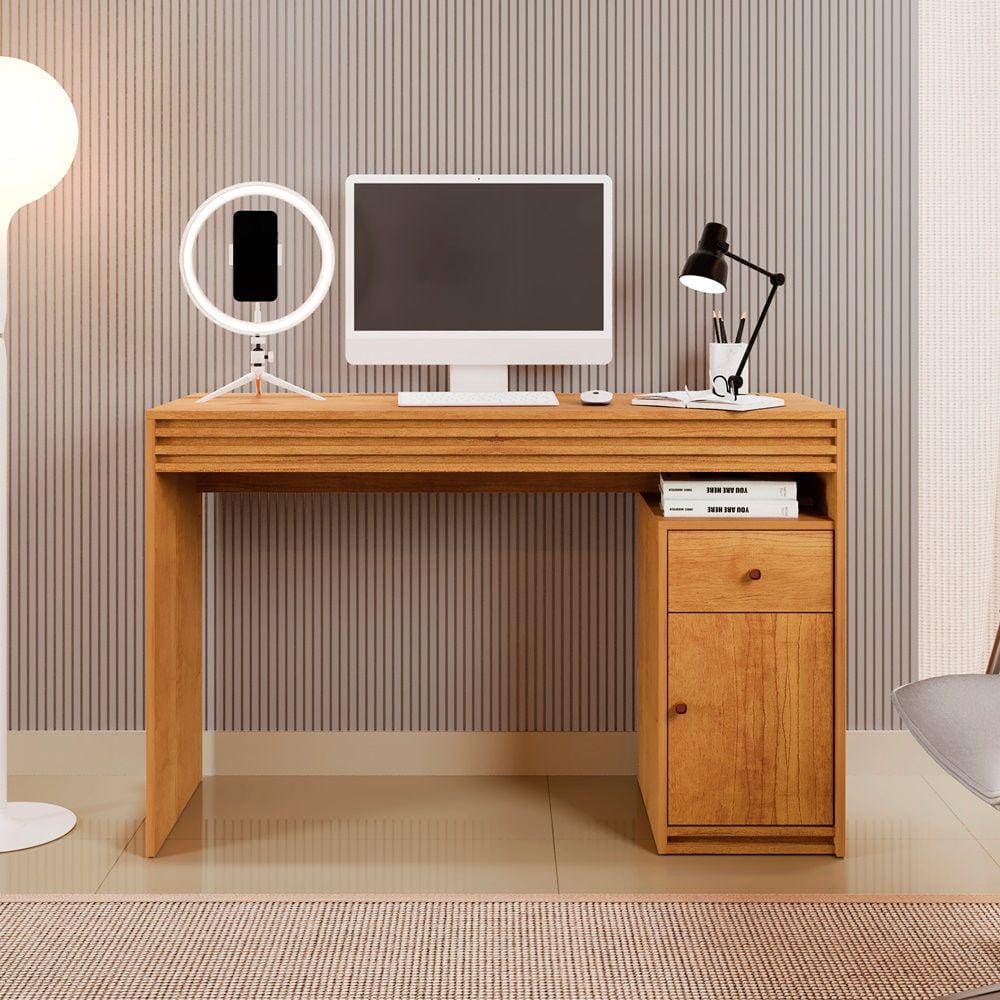 Mesa para Computador Home Office Estudos 1 porta e 1 gaveta 120cm Madrid Mavaular - Naturalle