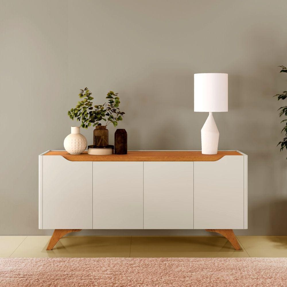 Buffet Aparador 4 portas 180cm Grécia Mavaular - Off White/Naturalle