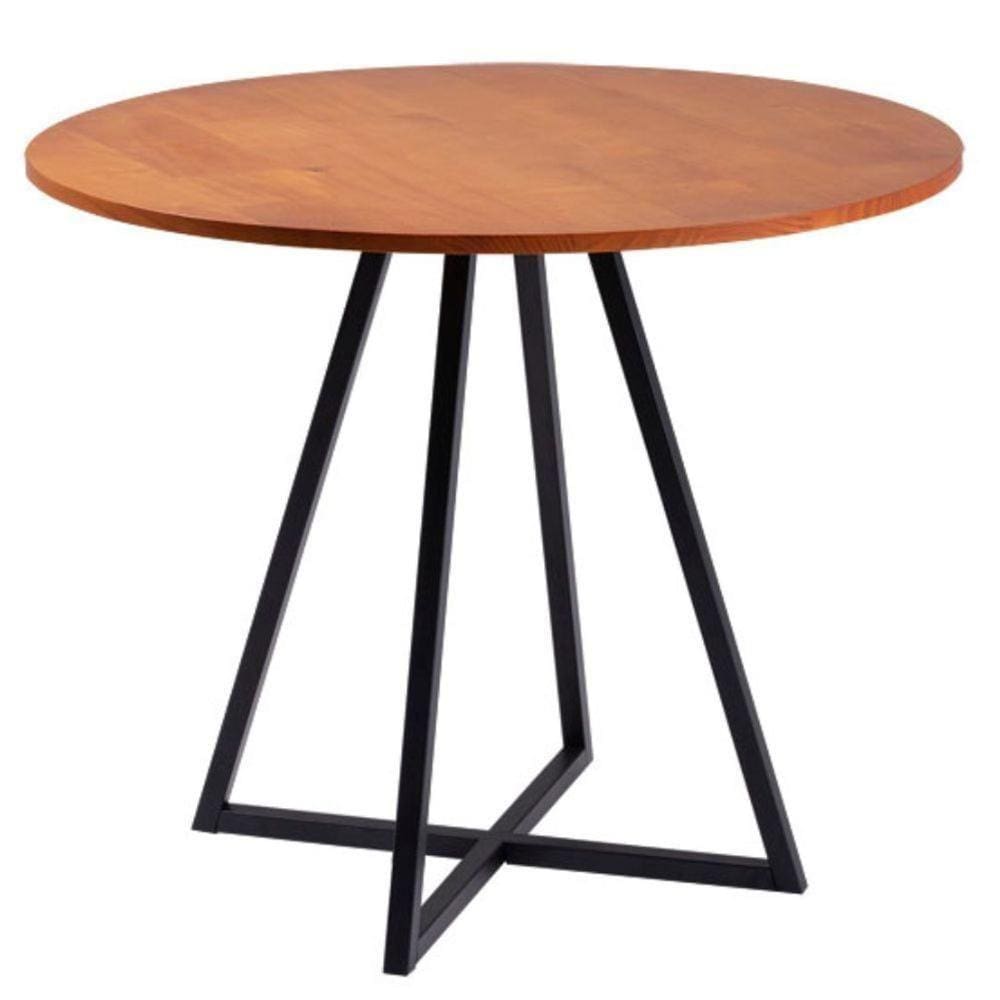 Mesa De Jantar Redonda Seattle Industrial Daf Móveis 90 Cm Madeira Maciça Mel Base Aço Carbono Preto