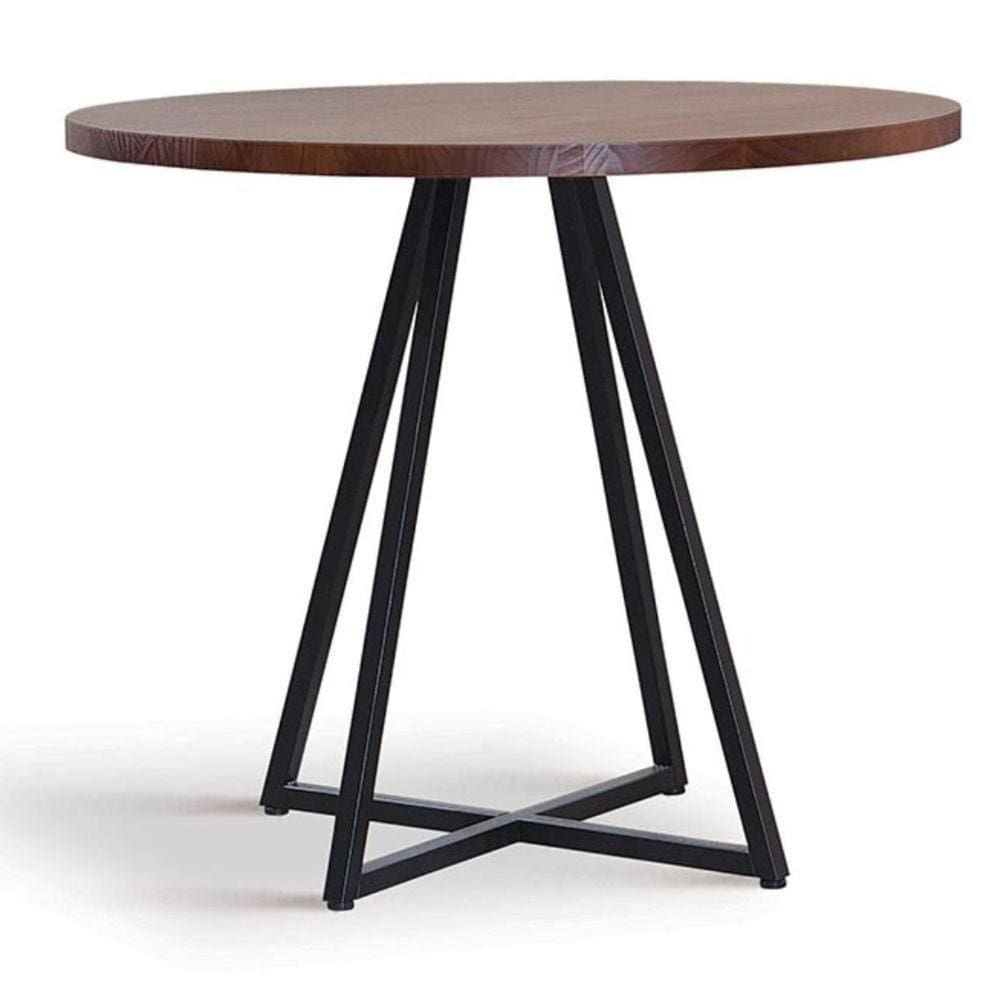 Mesa De Jantar Redonda Seattle Industrial Daf Móveis 90 Cm Madeira Maciça Castanho Base Aço Preto
