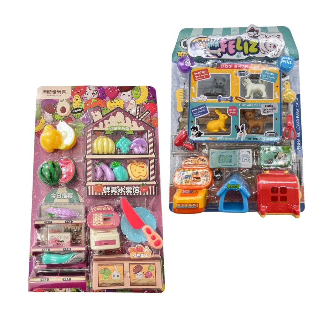 Kit Brinquedos Conjuntos Hora das Frutas e Pet Shop Com 36 Peças: Diversão garantida!