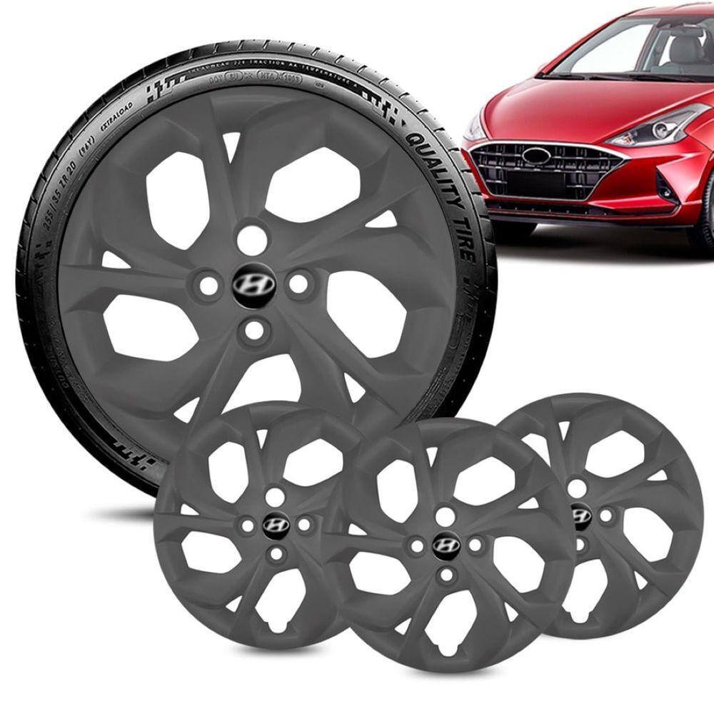 Jogo 4 Calota Hyundai HB20 aro 15 2020 Grafite Fosca Preto