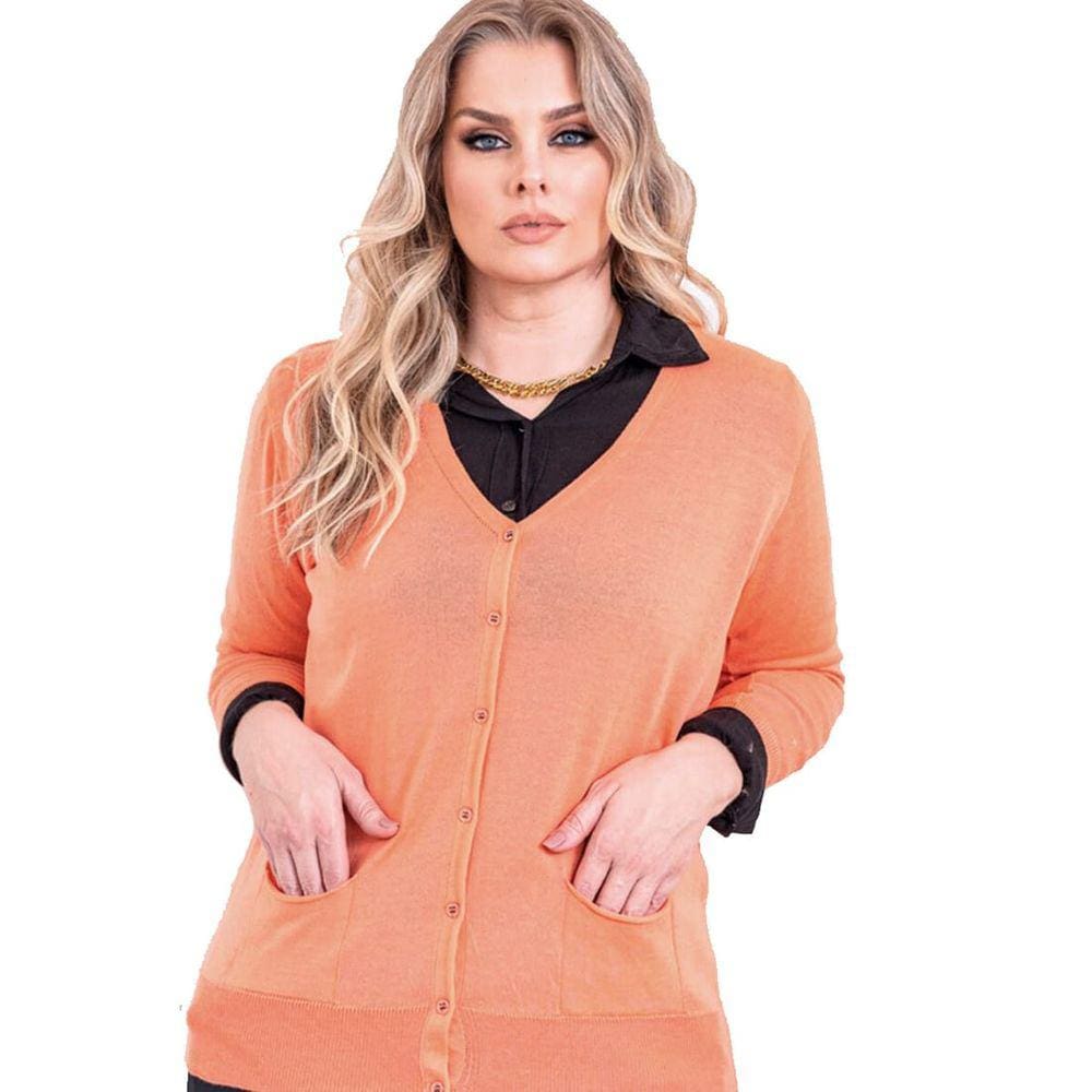 Cardigan Feminino Básico Tricot Gola V