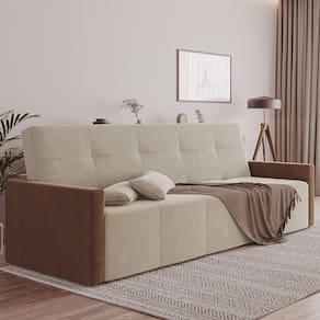 Sofa Cama Retrátil e Reclinável Casal Paris 2,10m Veludo Areia/marrom