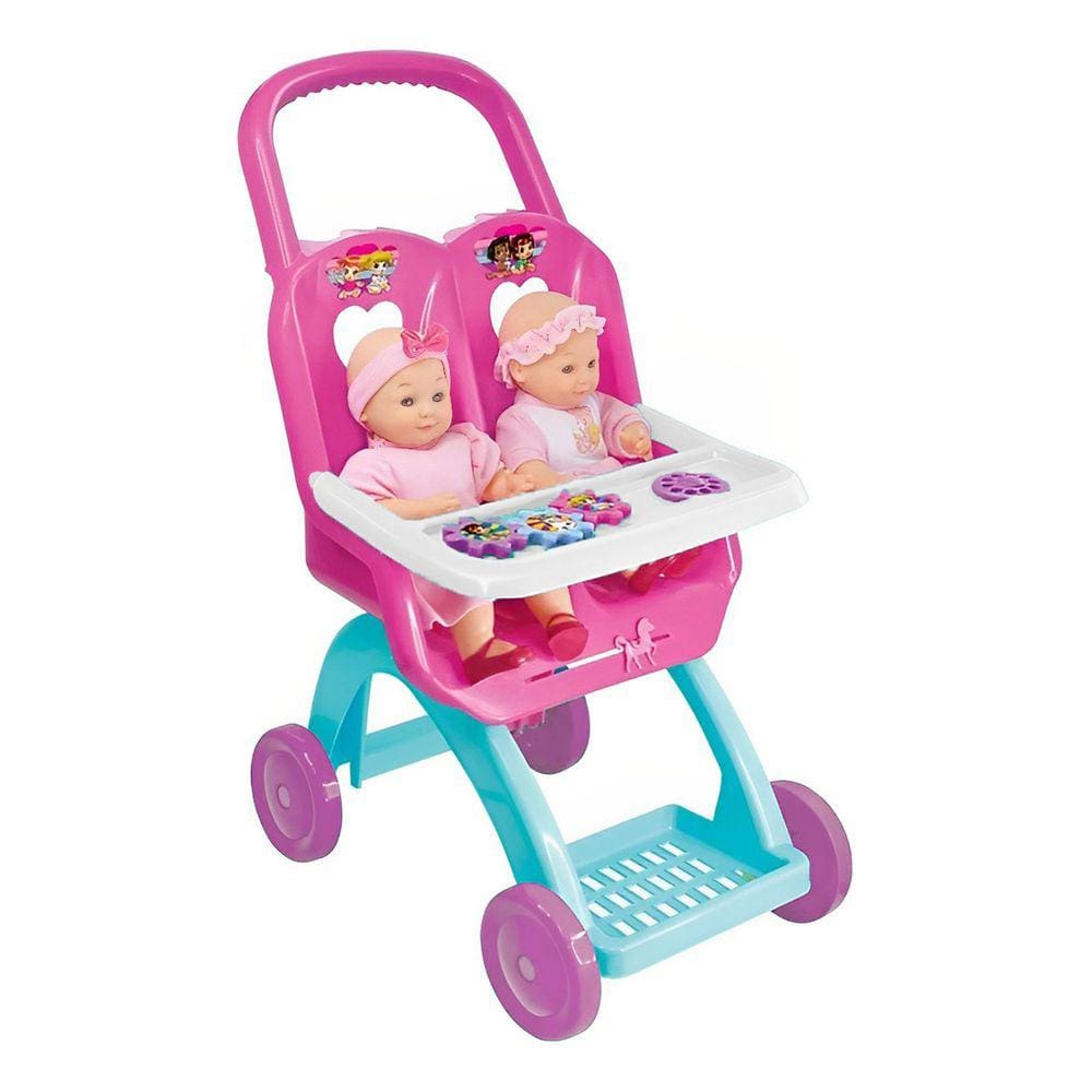 Carrinho de Boneca Infantil Duplo Rosa Rosa Brinquedo Lider Menina