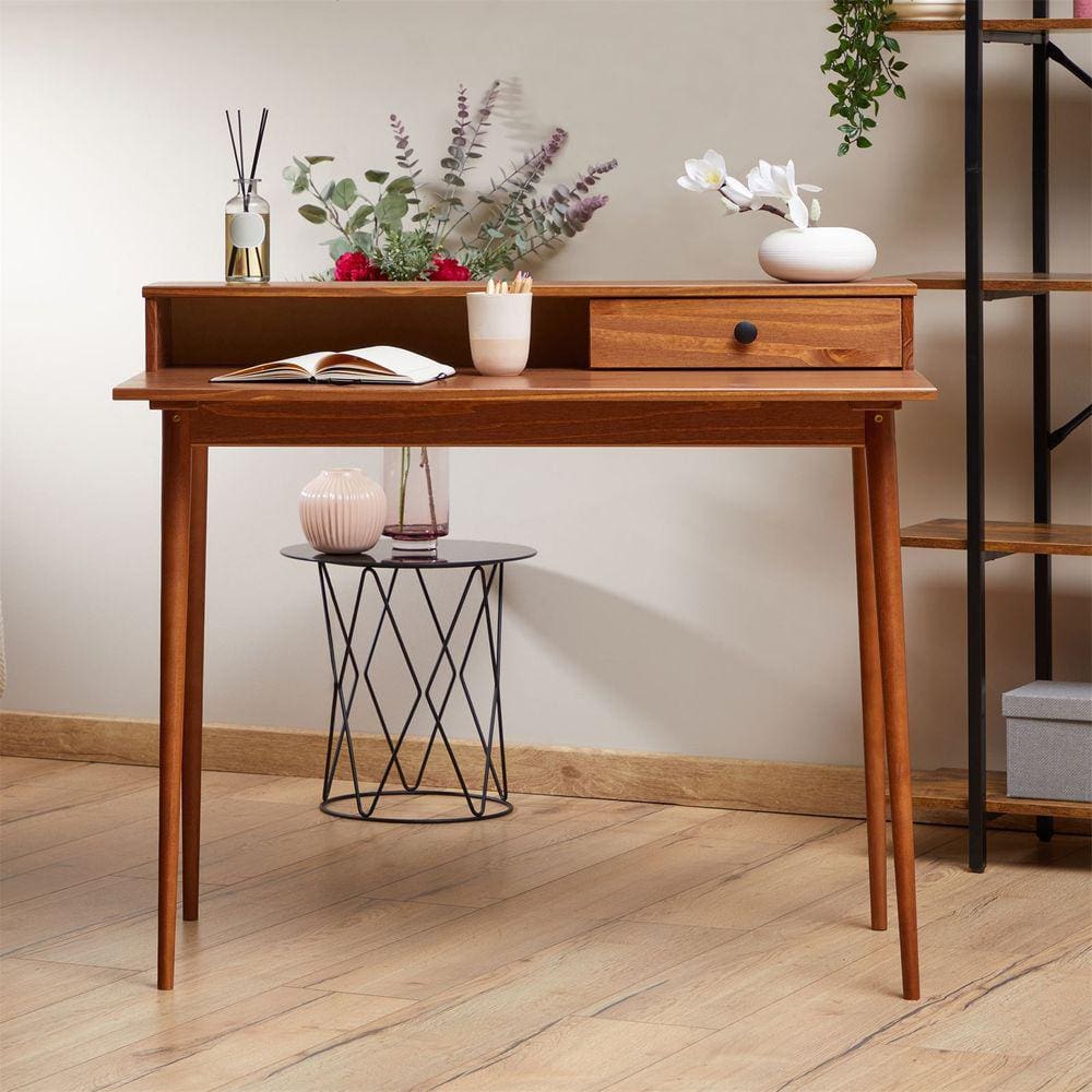 Mesa Escrivaninha Madeira Retro 1 Gaveta Nicho Integrado Malina