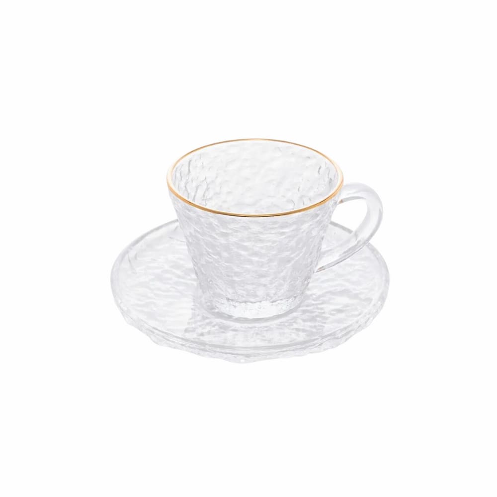 Xícara Para Chá Com Pires Em Cristal Martelado Petra 180ml Lyor Âmbar
