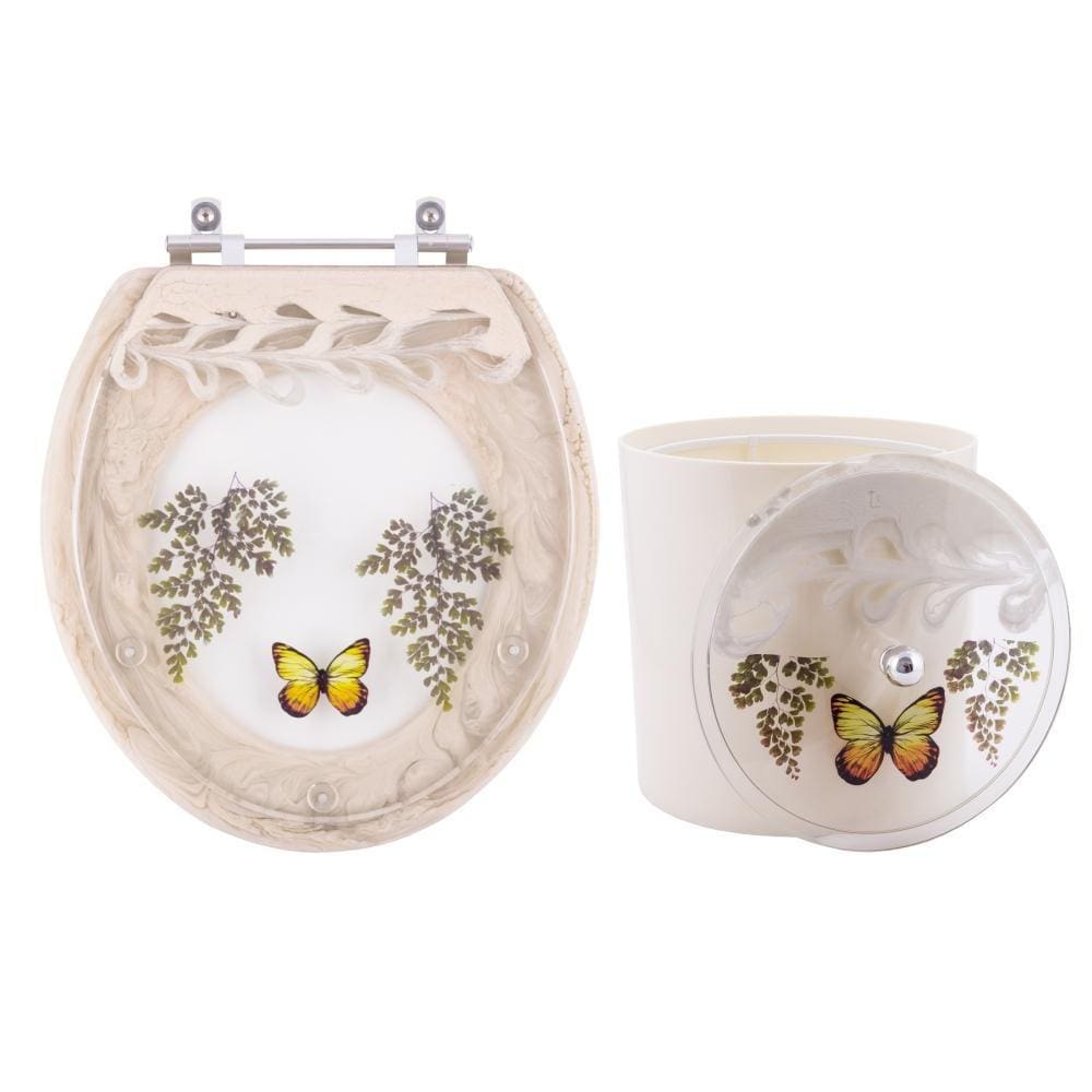 Assento Sanitario Convencional E Lixeira Decorados Bege