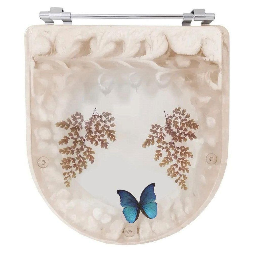 Tampa De Vaso Acrílico Calypso Bege Decorada com Borboleta Azul para Incepa